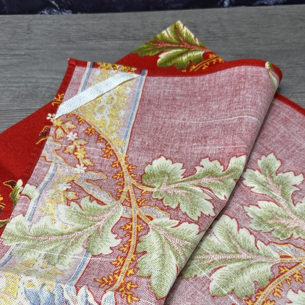 Two Williams Sonoma Red and Green Floral Cloth Napkins